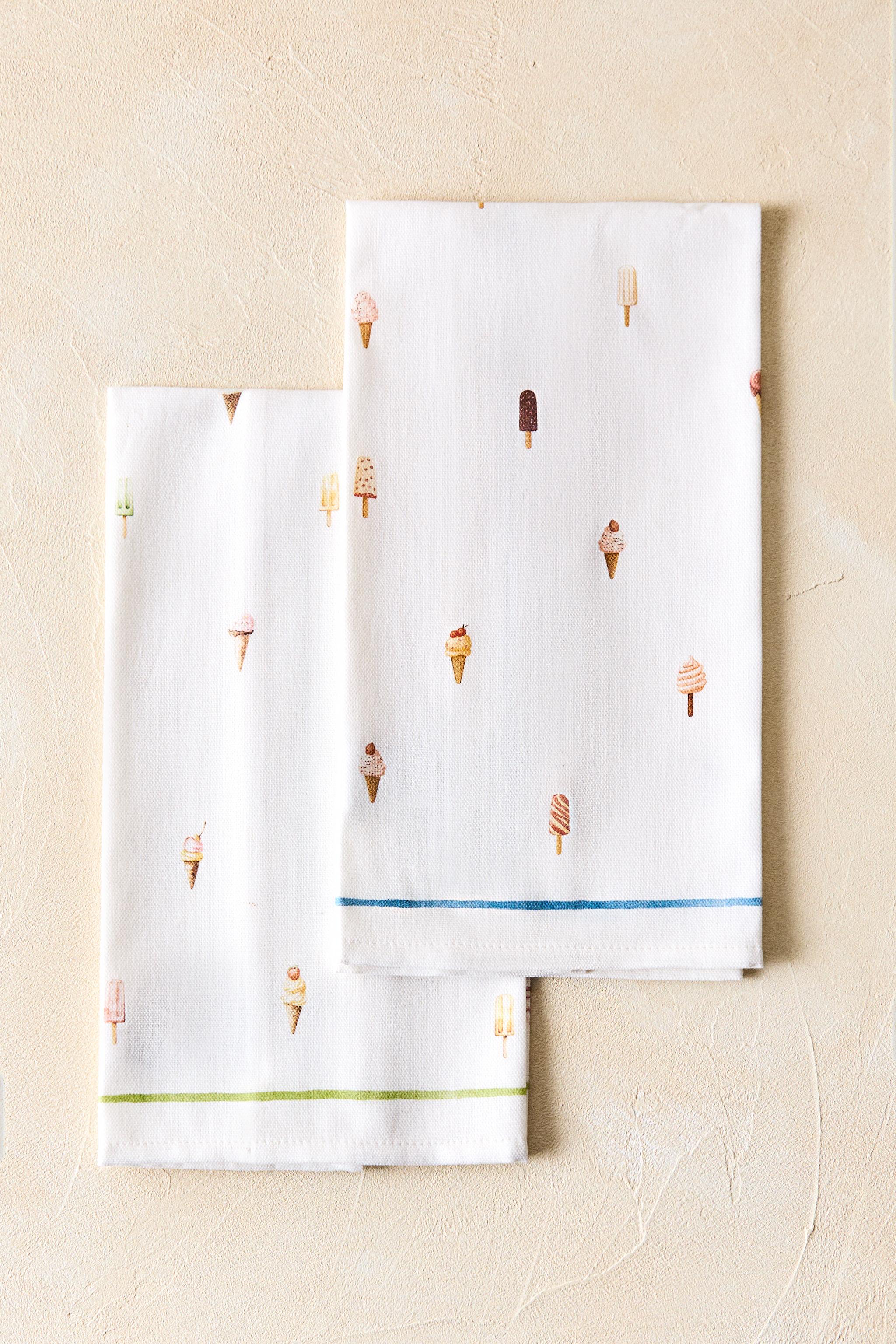 SET OF ICE CREAM COTTON KITCHEN TOWELS (SET OF 2)